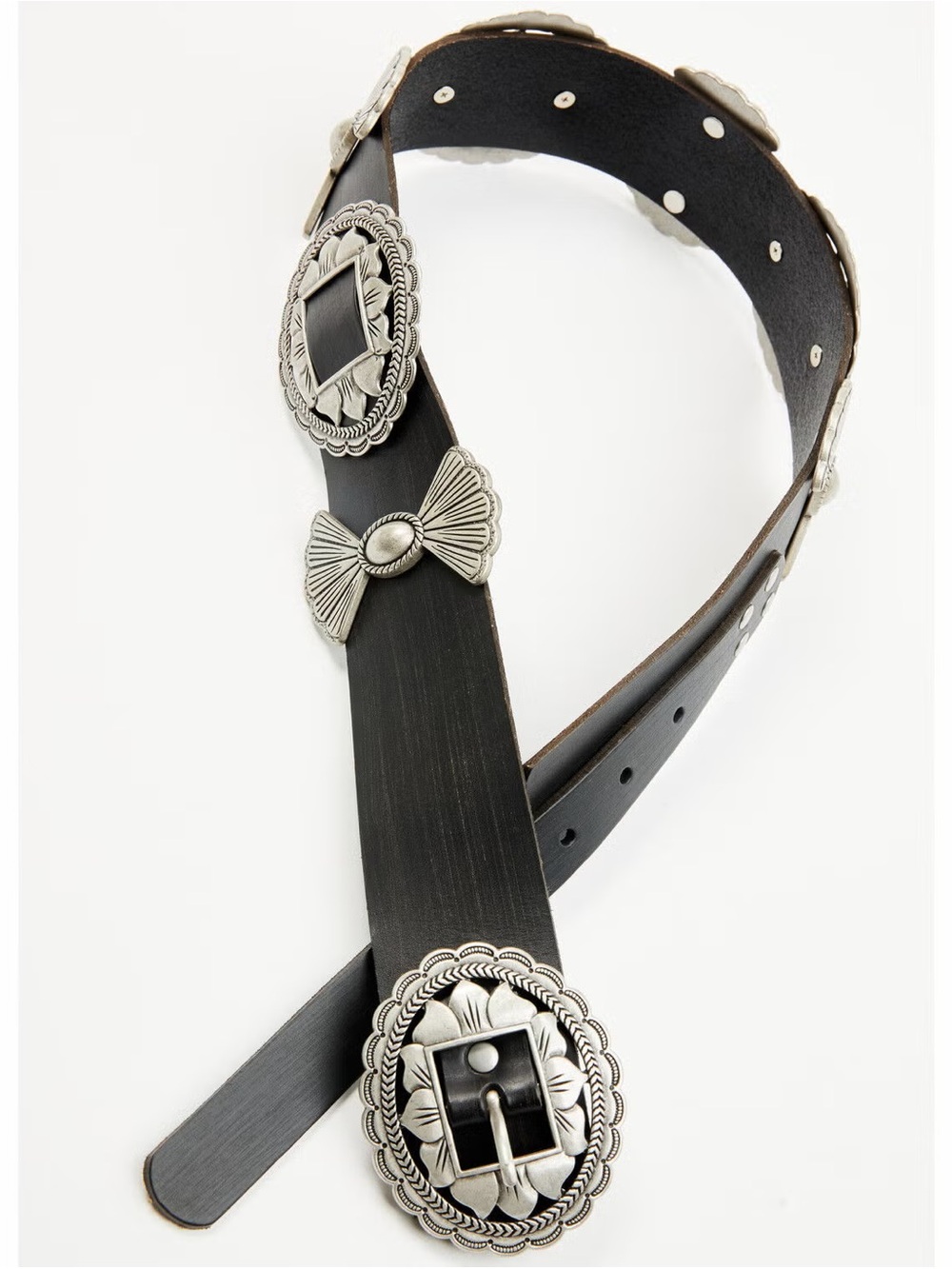NEW Wonderwest Black and Silver Western Concho Leather Belt Size Medium